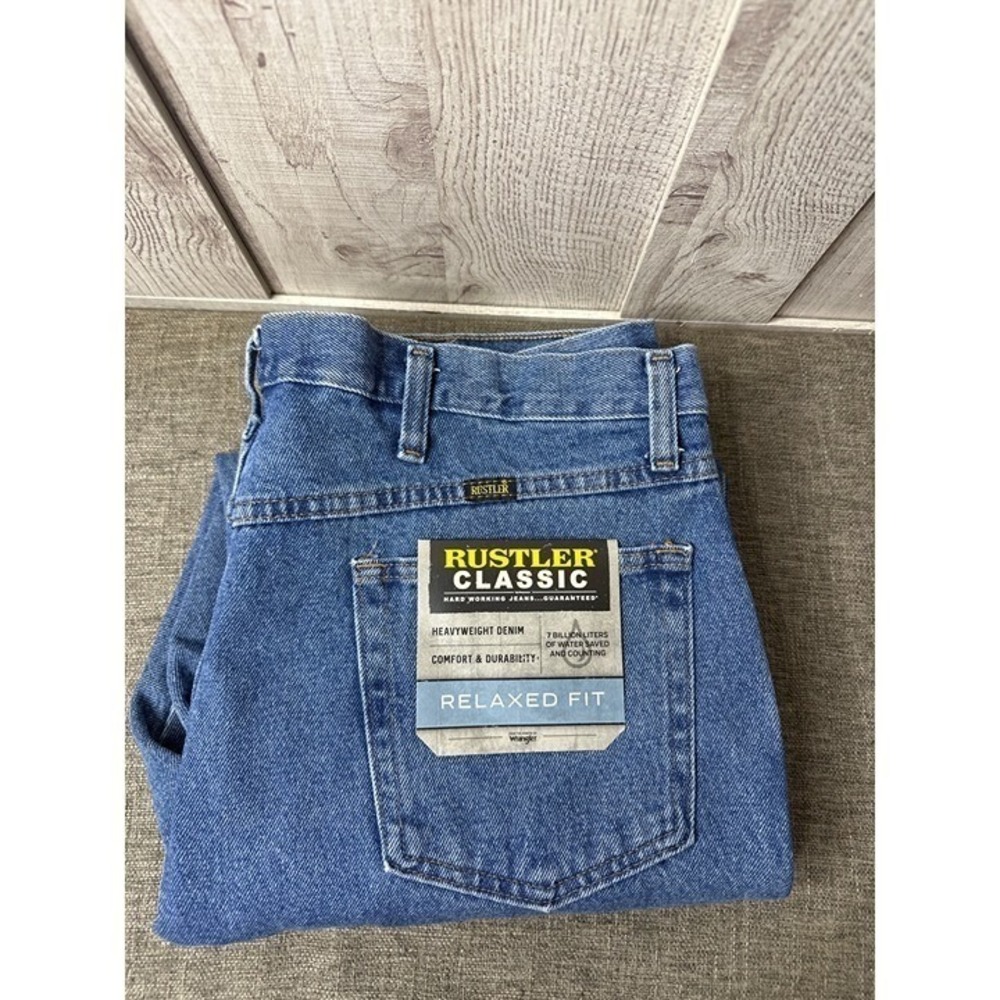 Rustler Classic Mens Relaxed Fit Jeans 38x29 Heavyweight Denim Blue
